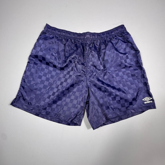 Vintage Umbro Navy Blue Checkerboard Athletic Shorts Mens XX Large Drawstring - Picture 2 of 7